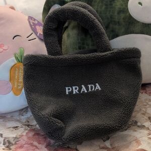 Prada Charcoal Soft Sherpa/Fleece Top Handle Tote Bag